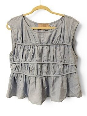 White Closet Elements Blue Sleeveless Linen Blend Top Size Large
